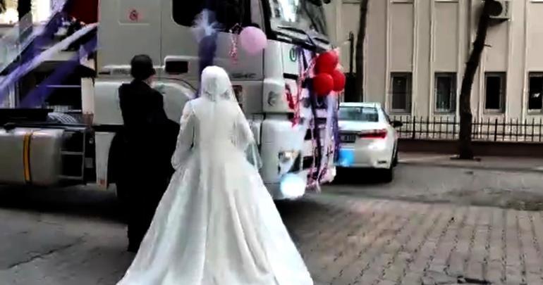Damat, TIRını gelin arabası yaptı