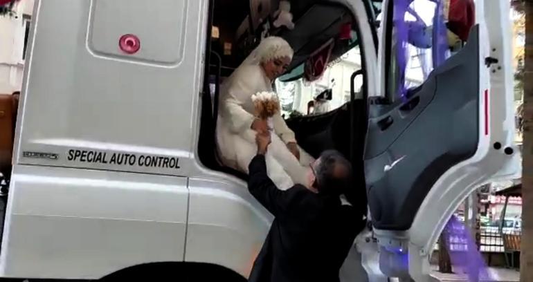 Damat, TIRını gelin arabası yaptı