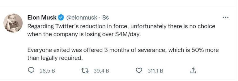 Musk’tan ‘işten çıkarmalar’ için savunma: Twitter günlük 4 milyon dolar kaybediyor