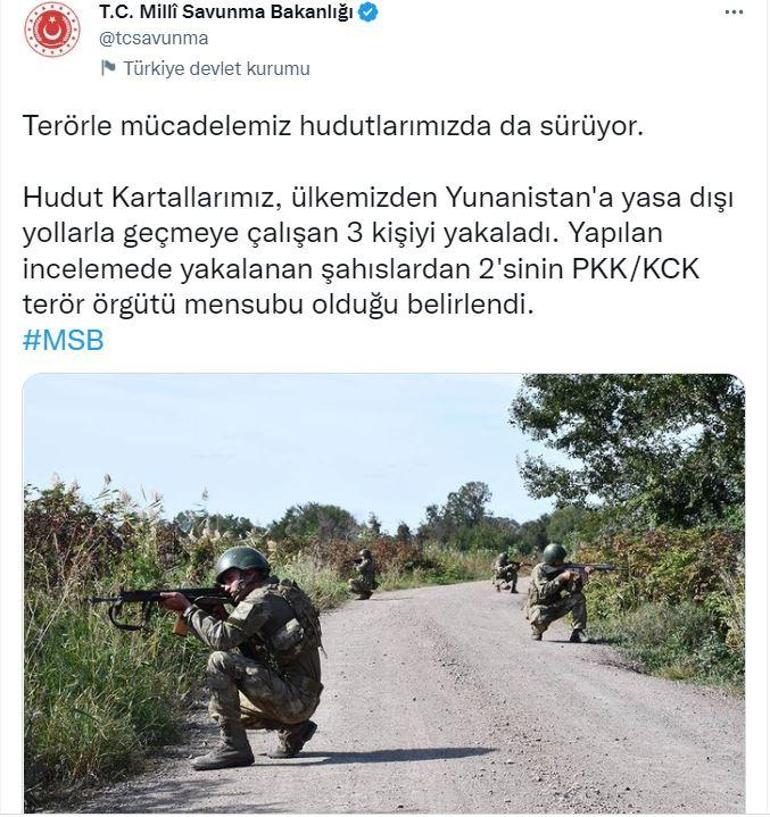 MSB: Yunanistana kaçmaya çalışan 3 PKK/KCKlı yakalandı