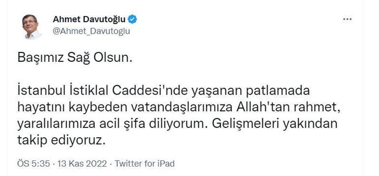 Siyasilerden İstanbuldaki bombalı saldırıda yaşamını yitirenler için taziye mesajı