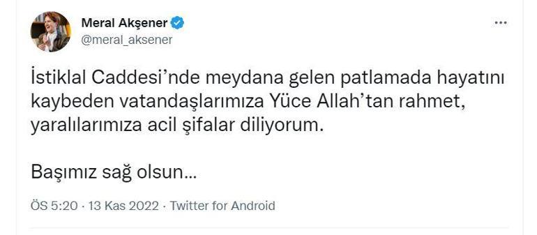 Siyasilerden İstanbuldaki bombalı saldırıda yaşamını yitirenler için taziye mesajı