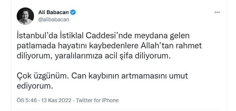 Siyasilerden İstanbuldaki bombalı saldırıda yaşamını yitirenler için taziye mesajı