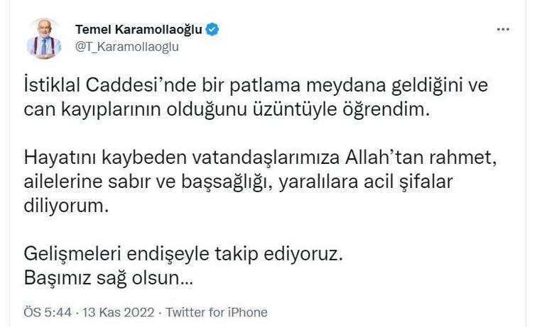 Siyasilerden İstanbuldaki bombalı saldırıda yaşamını yitirenler için taziye mesajı