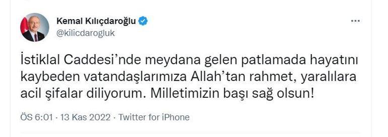 Siyasilerden İstanbuldaki bombalı saldırıda yaşamını yitirenler için taziye mesajı