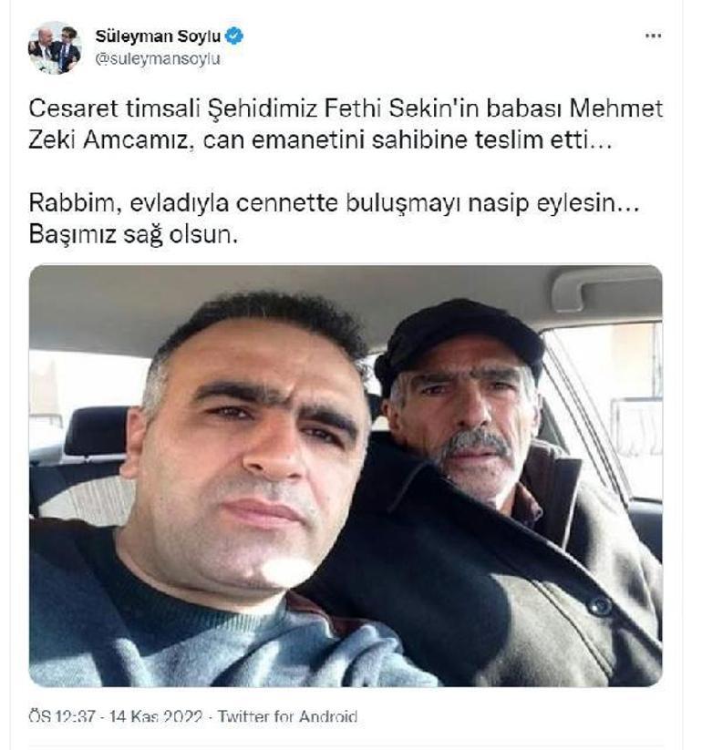 Şehit Fethi Sekinin babası hayatını kaybetti