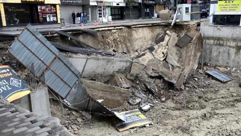 Avcılarda inşaatın temel duvarı çöktü; yol kapandı