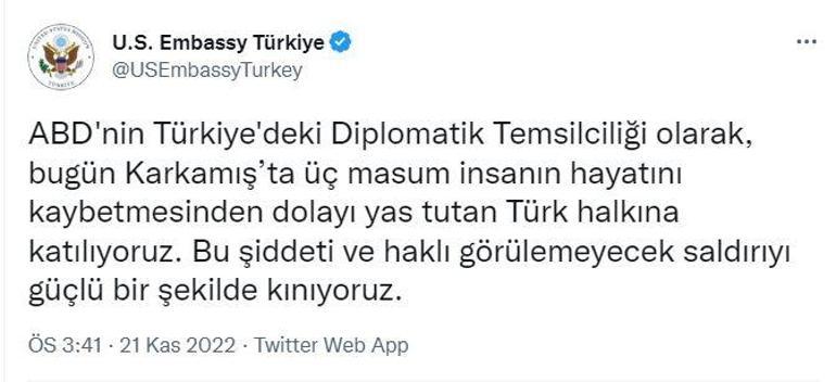 ABD Büyükelçiliğinden Karkamıştaki saldırıya kınama