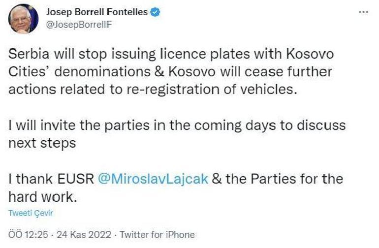 Sırbistan-Kosova arasında yaşanan krizde anlaşmaya varıldı