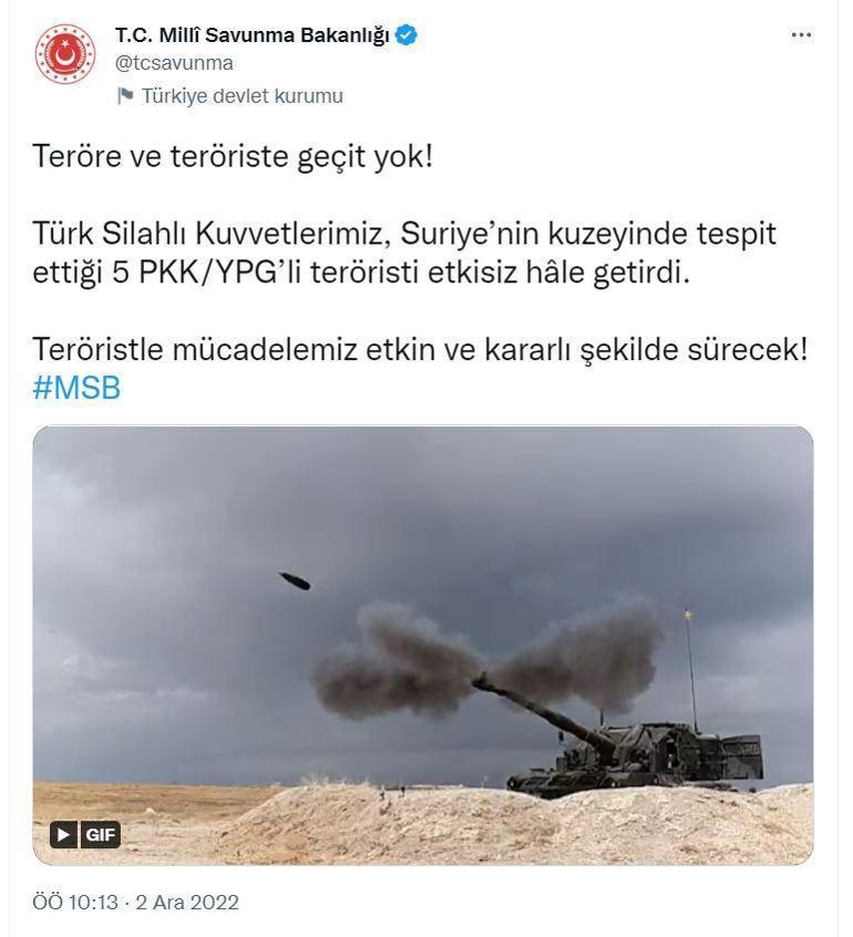 MSB: 5 PKK/YPGli terörist etkisiz hale getirildi