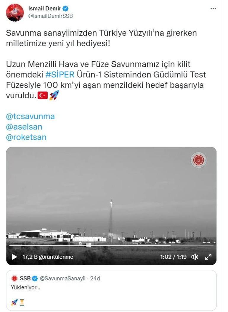 Siper füzesi 100 km menzili aşıp, hedefi başarıyla vurdu