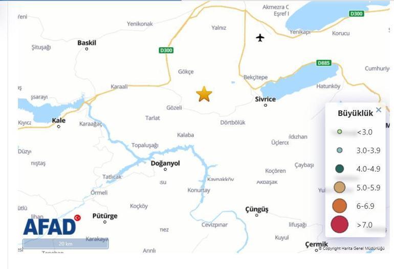 Elazığ’da 4.9 büyüklüğünde deprem