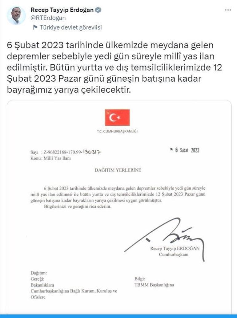 7 gün milli yas ilan edildi