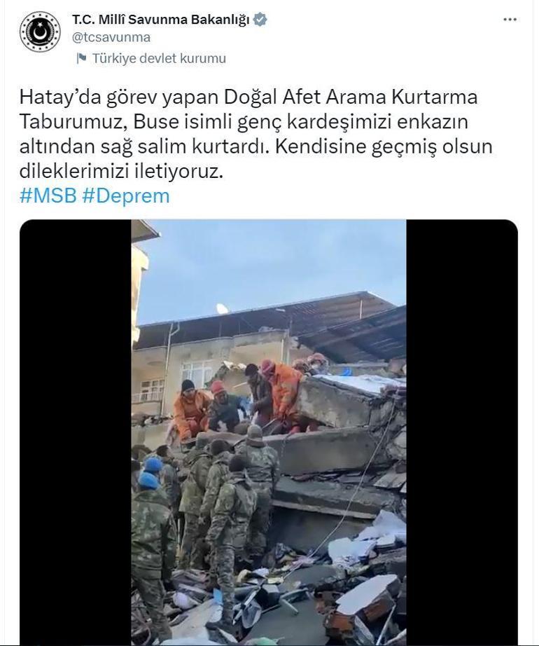 MSB: Hatayda, enkaz altındaki Buse kurtarıldı