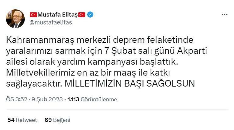 Meclis Başkanı Şentop ve vekiller maaşlarını depremzedelere bağışlayacak