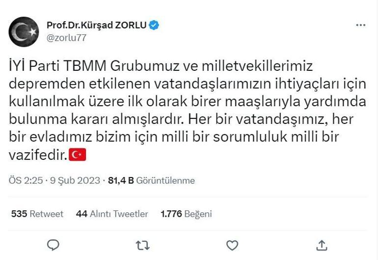 Meclis Başkanı Şentop ve vekiller maaşlarını depremzedelere bağışlayacak