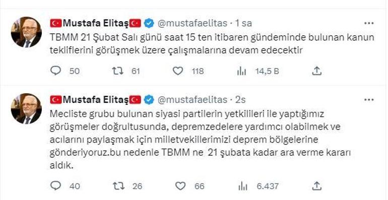 AK Partili Elitaş: TBMM çalışmalarına 21 Şubata kadar ara verme kararı aldık