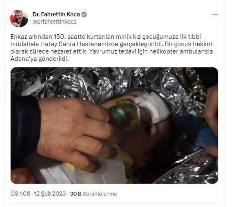 Hatayda 5 yaşındaki kız çocuğu, 150nci saatte kurtarıldı