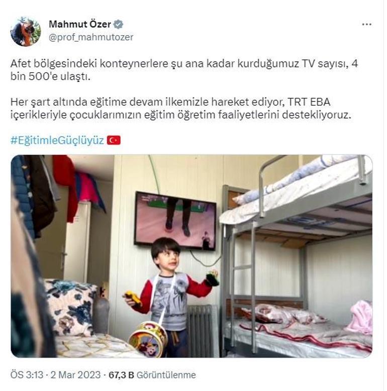 Bakan Özer: Afet bölgesinde TRT EBA ile eğitimi destekliyoruz