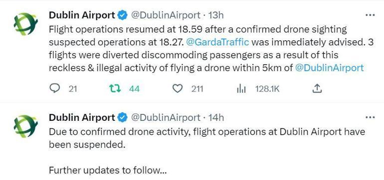 Dublin Havalimanı drone uçuşları sebebiyle yine kapatıldı