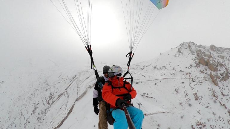 Ergan Dağında kayak ve yamaç paraşütü