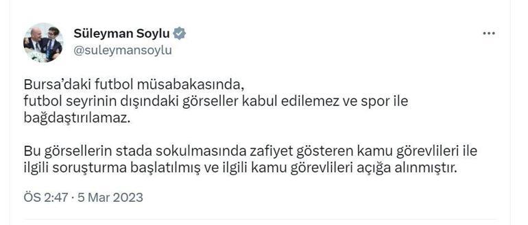 Bakan Soylu: Bursaspor maçındaki kamu görevlileriyle ilgili soruşturma başlatıldı