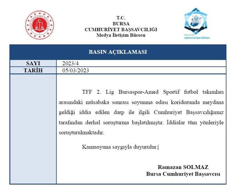 Bursaspor-Amedspor maçının ardından yaşanan gerginlikle ilgili soruşturma
