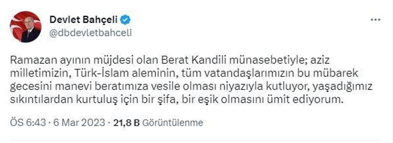 MHP Genel Başkanı Bahçeliden, Berat Kandili mesajı