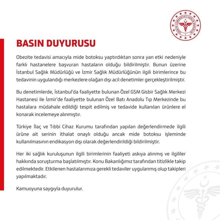 Bakan Kocadan mide botoksu açıklaması