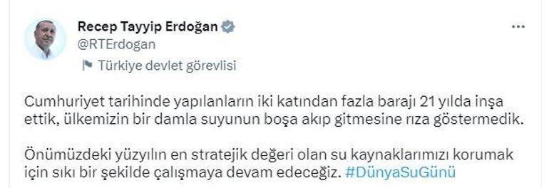 Cumhurbaşkanı Erdoğandan Dünya Su Günü mesajı