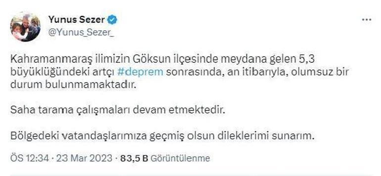 Kahramanmaraşta 3 dakika arayla 2 deprem