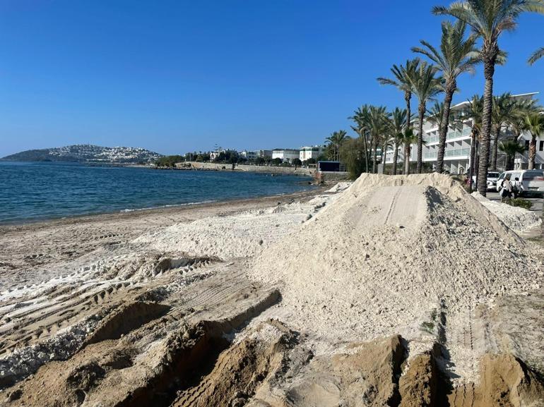 Bodrumda sahile beyaz kum döken otelin çalışması durduruldu