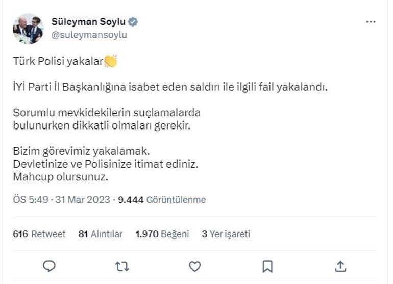 Bakan Soylu: İYİ Parti il binasına saldırı provokasyondur