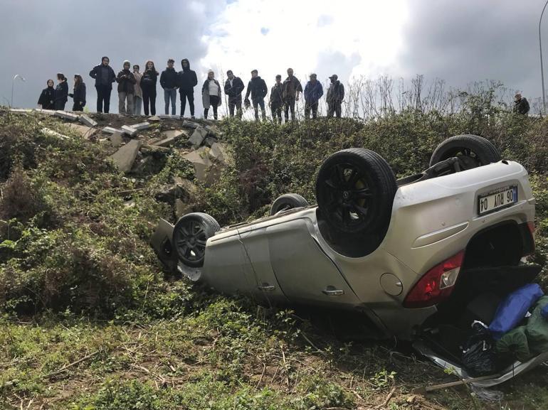 Otomobilin bahçeye uçtuğu kaza kamerada