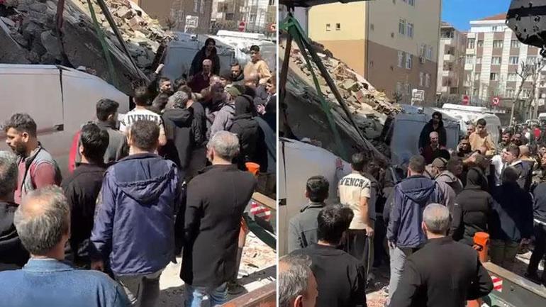 Güngörende binanın araçların üzerine çökme anı kamerada