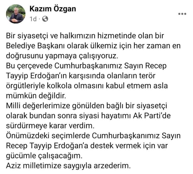 Saadet Partili Kozan Belediye Başkanı, AK Partiye geçti