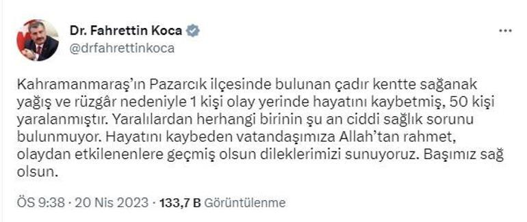 Pazarcıkta hortum; depremzede çadırları uçtu,1 ölü, 50 yaralı