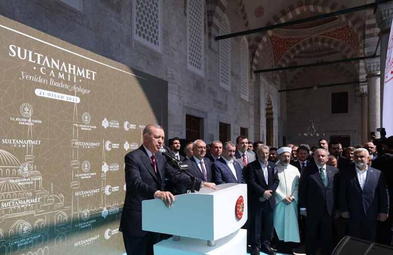 Cumhurbaşkanı Erdoğan Sultanahmet Camiinin ibadete açılışı töreninde konuştu