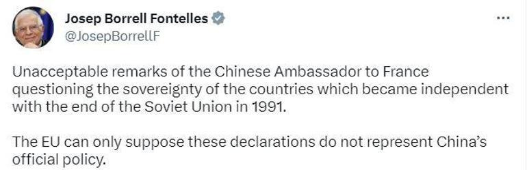 Çinli büyükelçinin ‘eski Sovyet ülkeleri’ açıklaması tepki çekti