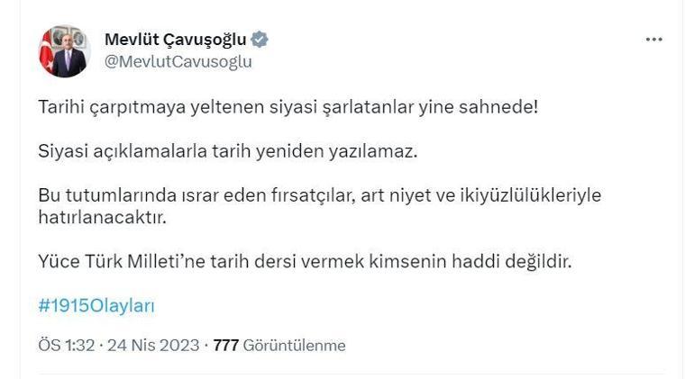 Dışişlerinden 1915 olayları tepkisi