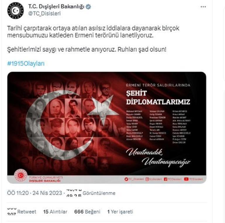 Dışişlerinden 1915 olayları tepkisi