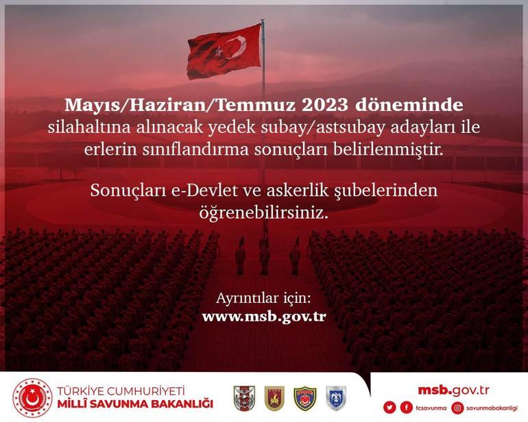 MSB: Mayıs/ Haziran/ Temmuz sınıflandırmaları açıklandı