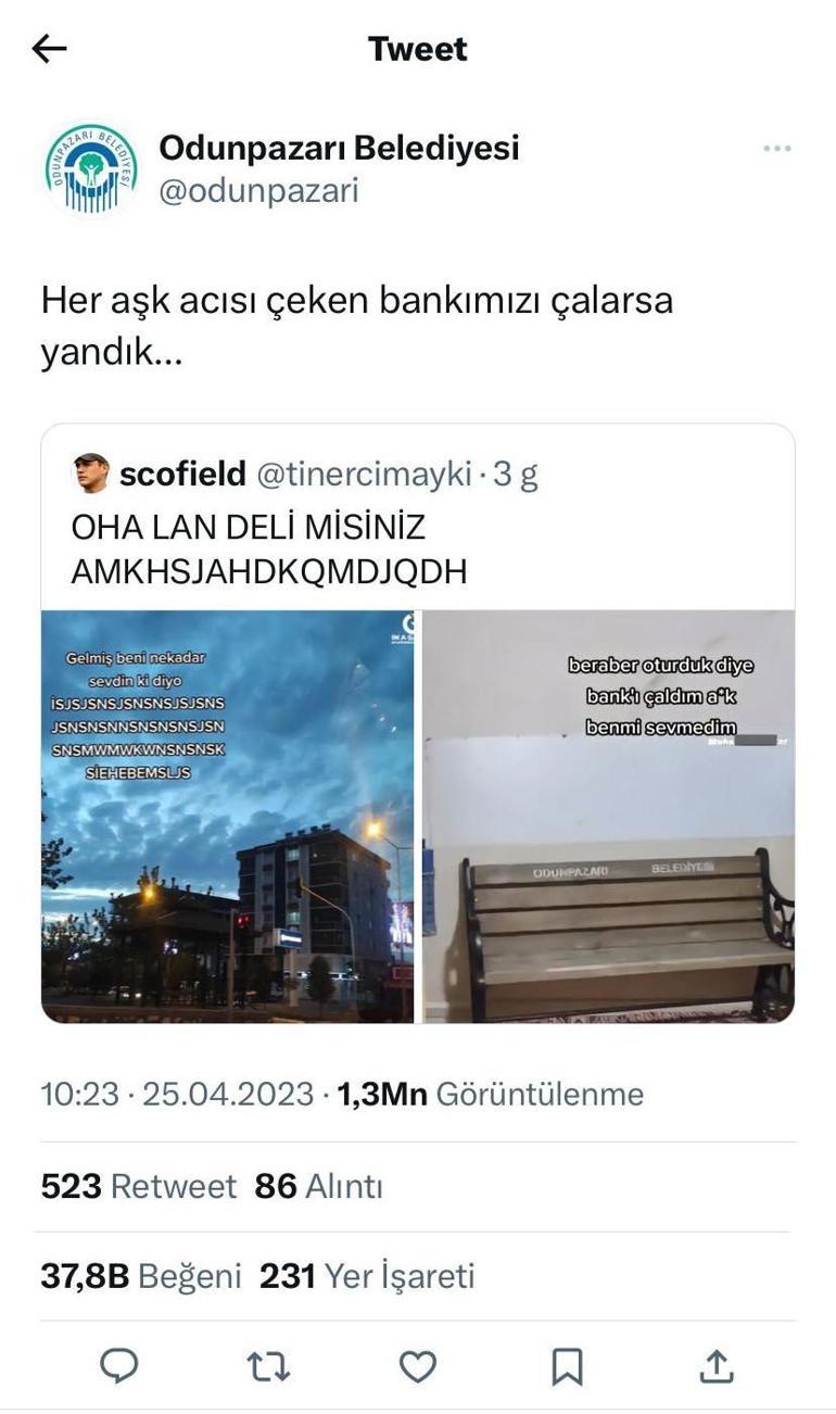 Evine götürüp aşkını ilan ettiği bankı, belediye geri istedi