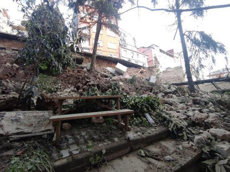 Beyoğlunda istinat duvarı okulun bahçesine çöktü, 3 bina boşaltılarak mühürlendi