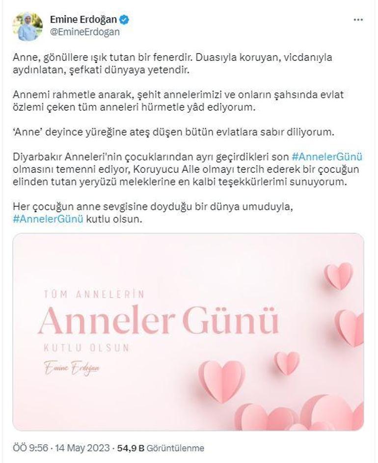 Cumhurbaşkanı Erdoğan ile eşinden Anneler Günü mesajı