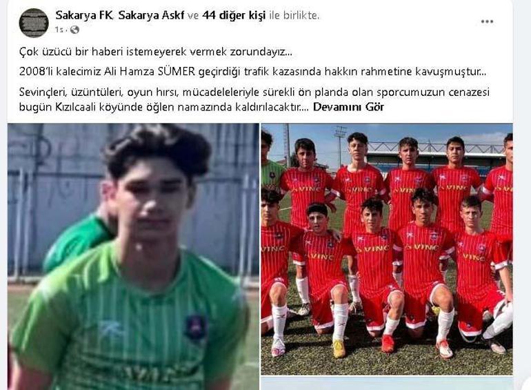 15 yaşındaki alt yapı kalecisi Ali Hamza, trafik kazasında öldü