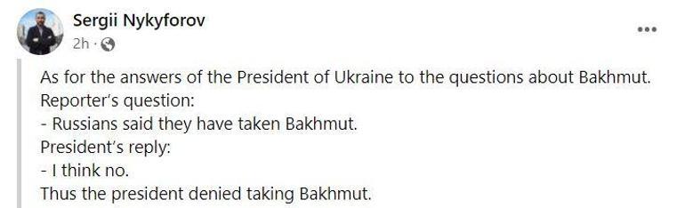 Ukrayna Devlet Başkanı Sözcüsü Nykyforov’dan Bahmut açıklaması