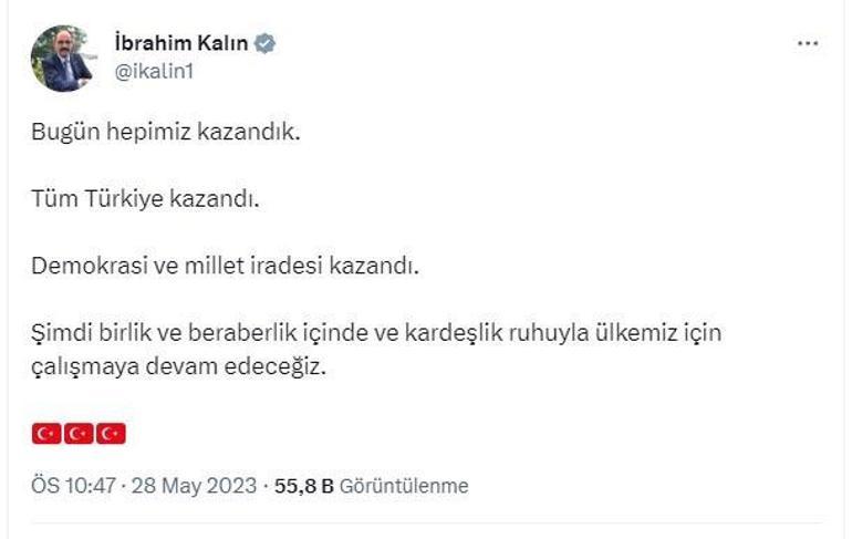 Cumhurbaşkanlığı Sözcüsü Kalın: Türkiye kazandı