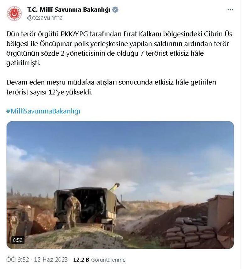 MSB: PKK/YPGli 12 terörist etkisiz hale getirildi
