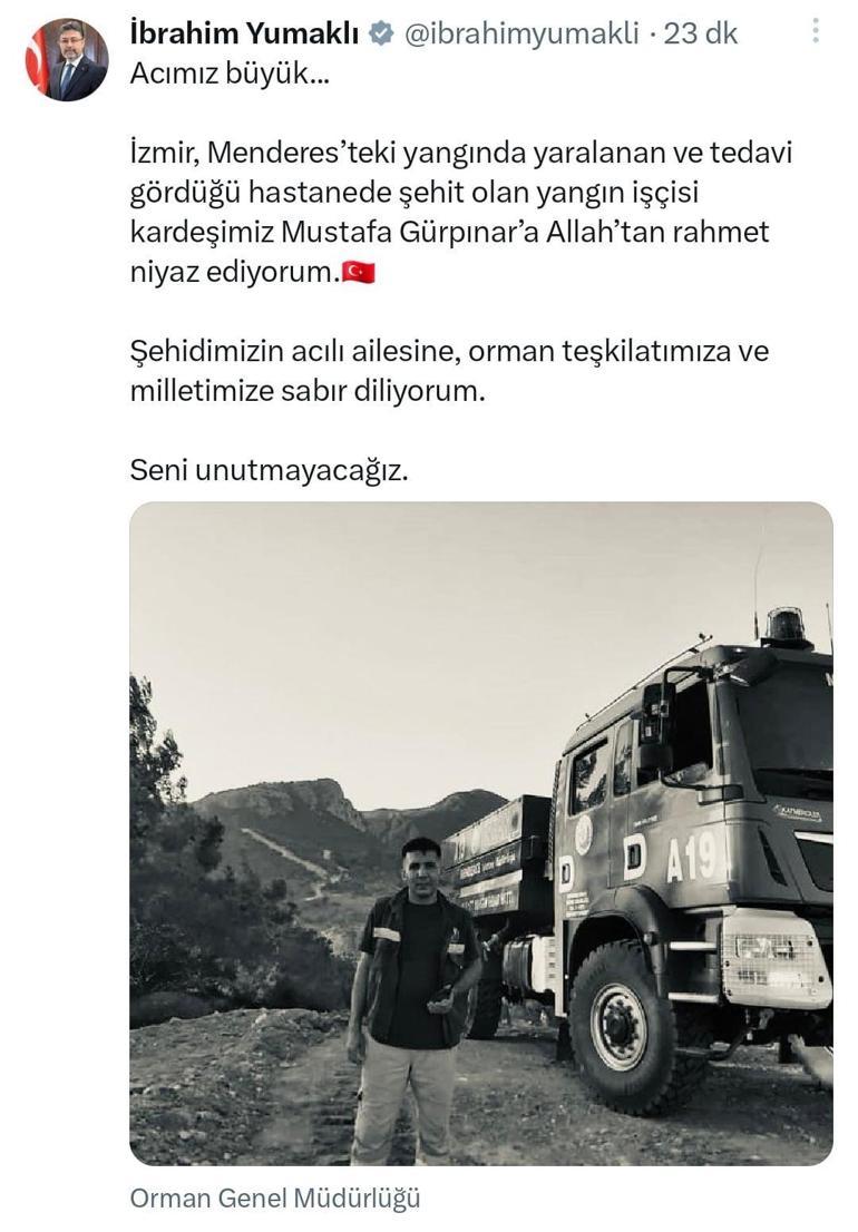 İzmirdeki yangında yaralanan orman işçisi hayatını kaybetti